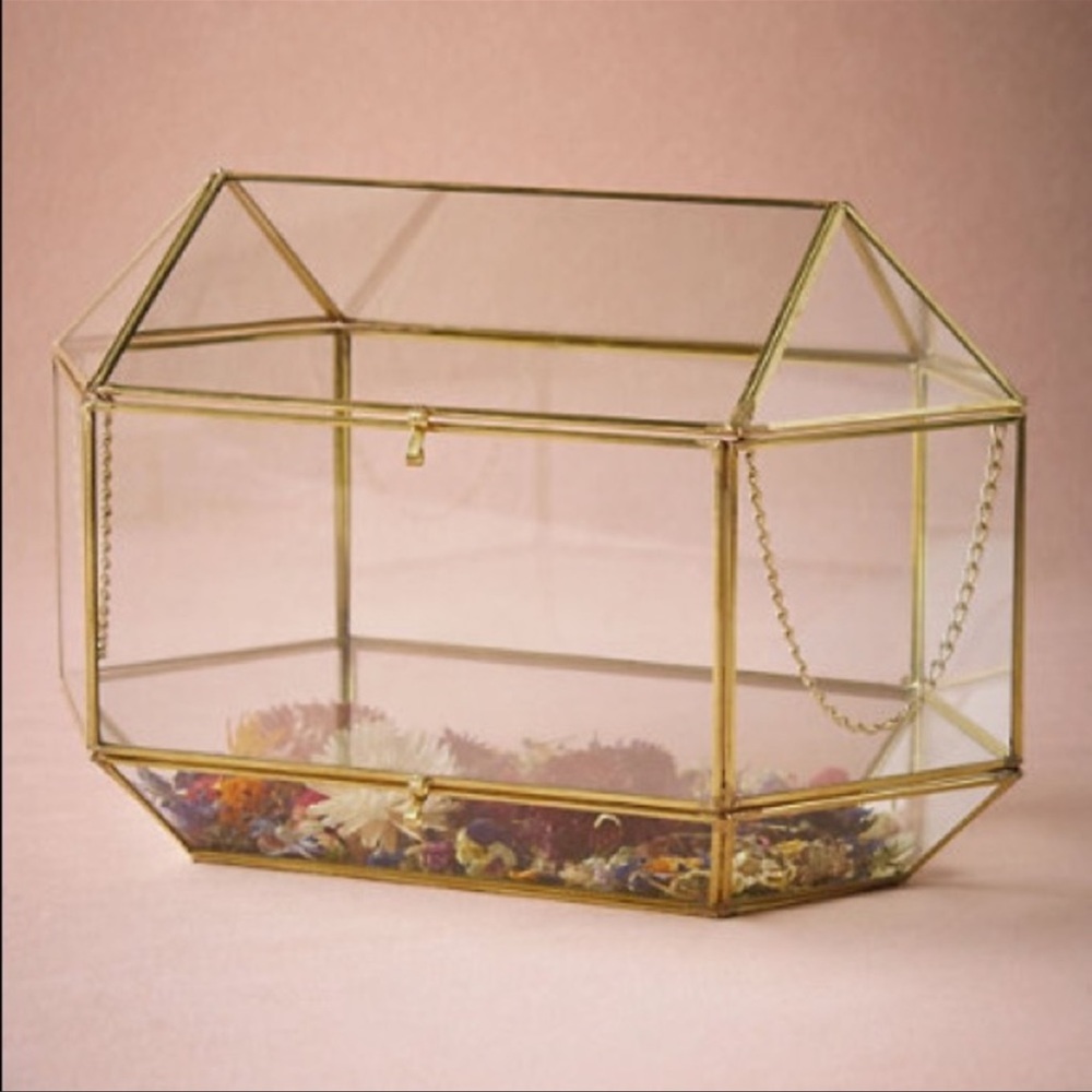 BHLDN Anthropologie Conservatory Card Envelope Holder Wedding Gold Glass